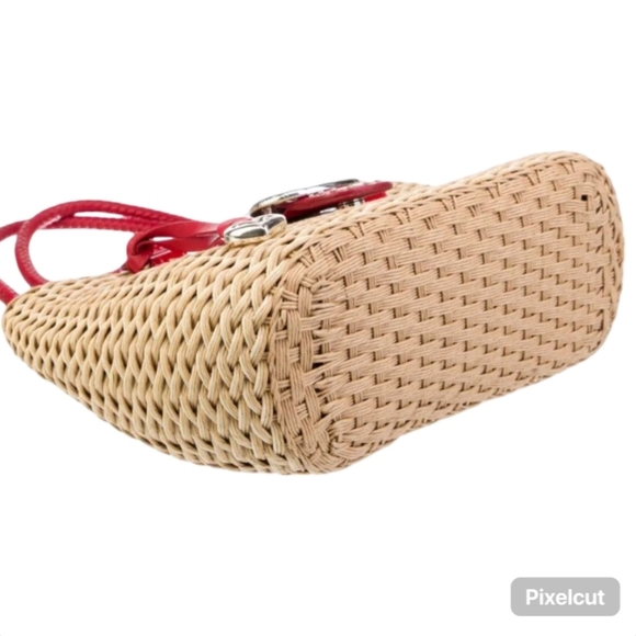 Vintage Brighton Straw Shoulder Bag 2000s Red Patent Leather Silver Hardware - Picture 4 of 9